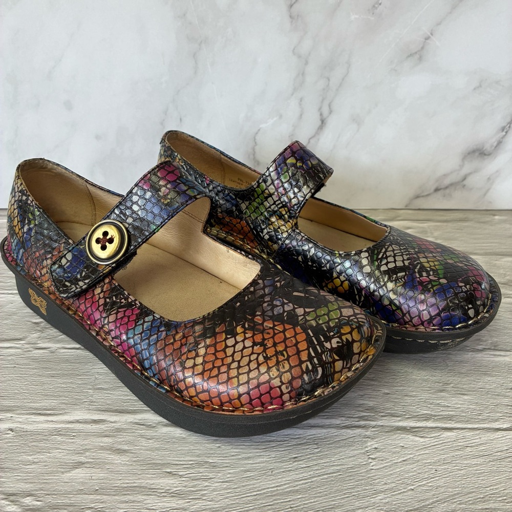 Alegria Paloma Purple Multi Snake Mary Jane Shoes
